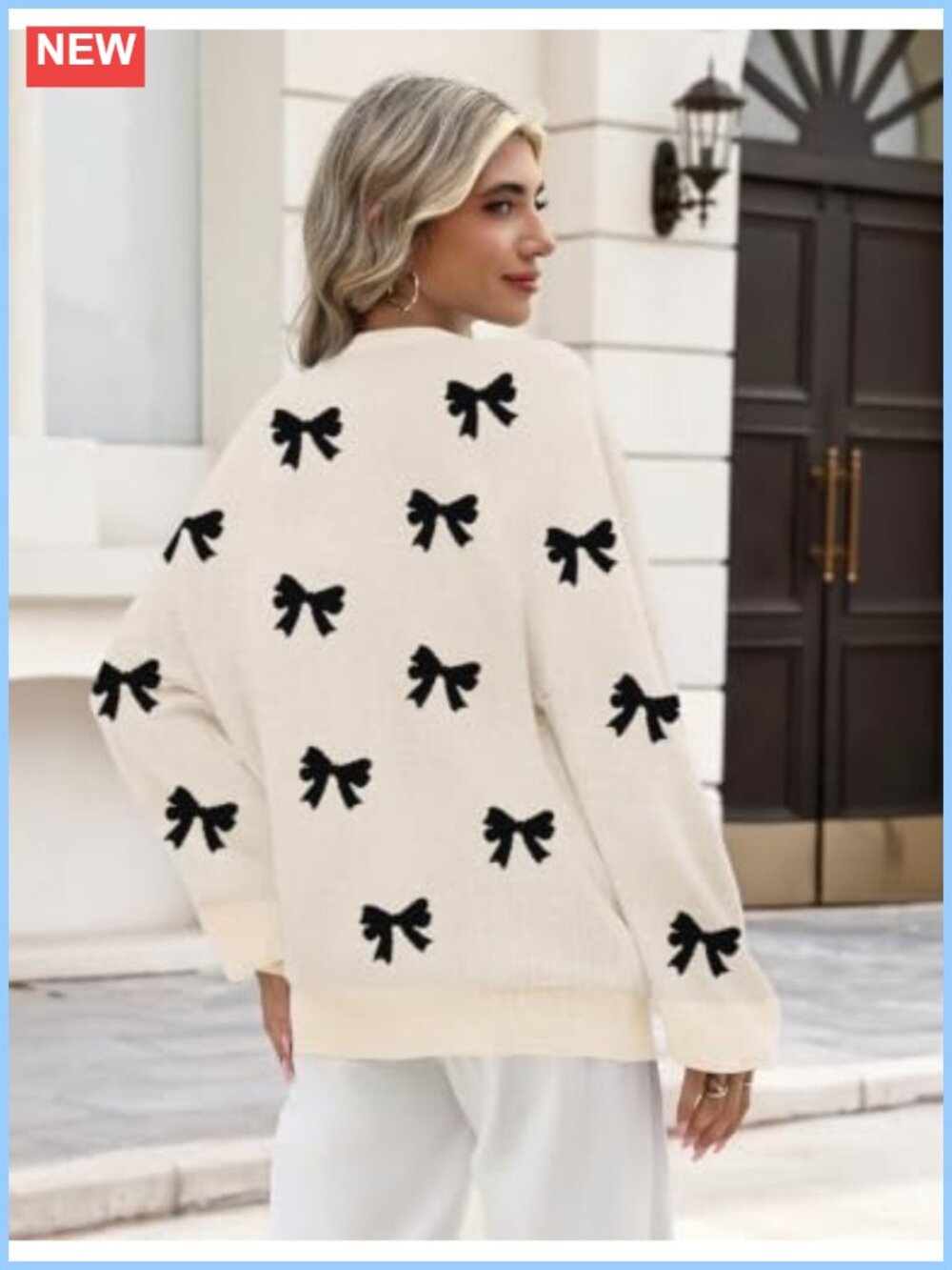 Oversized Knit Sweater for Women Crewneck Long Sleeve Leopard Print - Picture 3 of 3